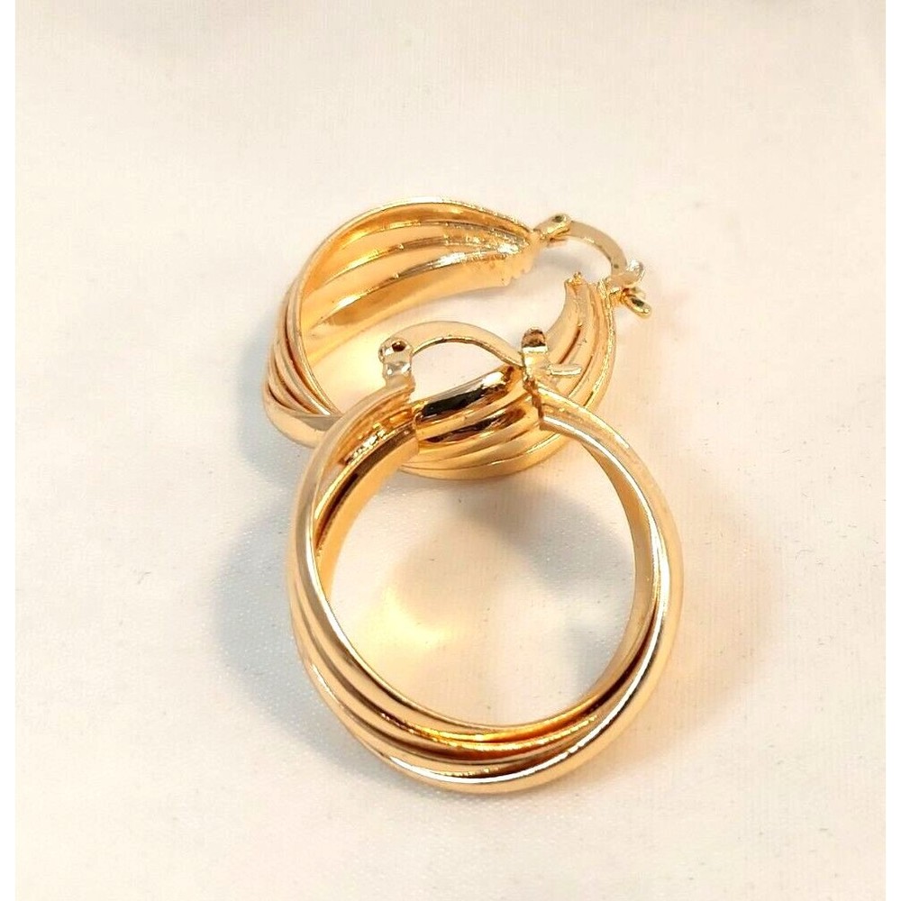 Gold Tone 1/5" wide High Polished Round Hoop Earrings twisted 1.25" long